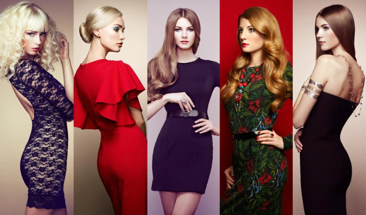 Das Etuikleid steht für Klassik und Eleganz und betont durch seinen schmalen Schnitt die Figur. Fünf Frauen zeigen verschiedene Stile eines Etuikleids